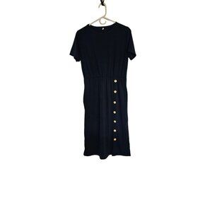 Modest Dress Size Large Navy Blue Pockets Short Sleeve calf Length‎